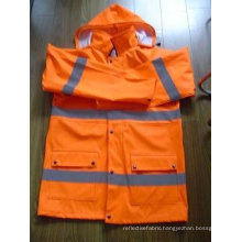 high visibility reflective safety PU raincoat